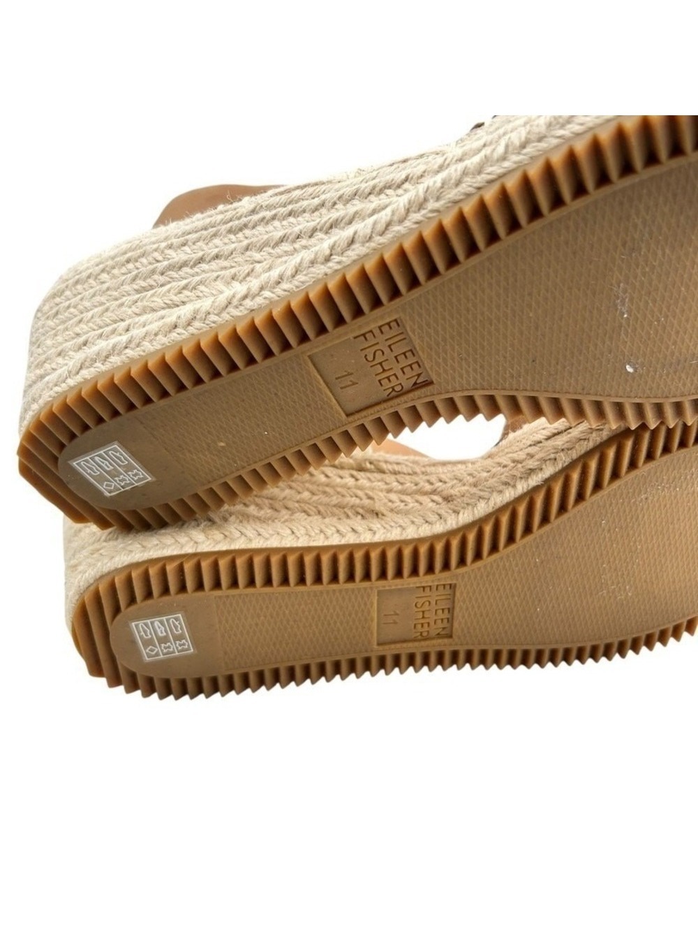 Eileen Fisher Tan Leather Espadrille Wedge Sandals Ankle Strap Womens Size 11 - Picture 10 of 10